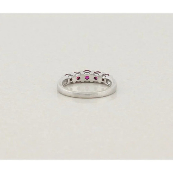 10k White Gold Lab Created Ruby Band Ring Size 5 - Picture 5 of 7
